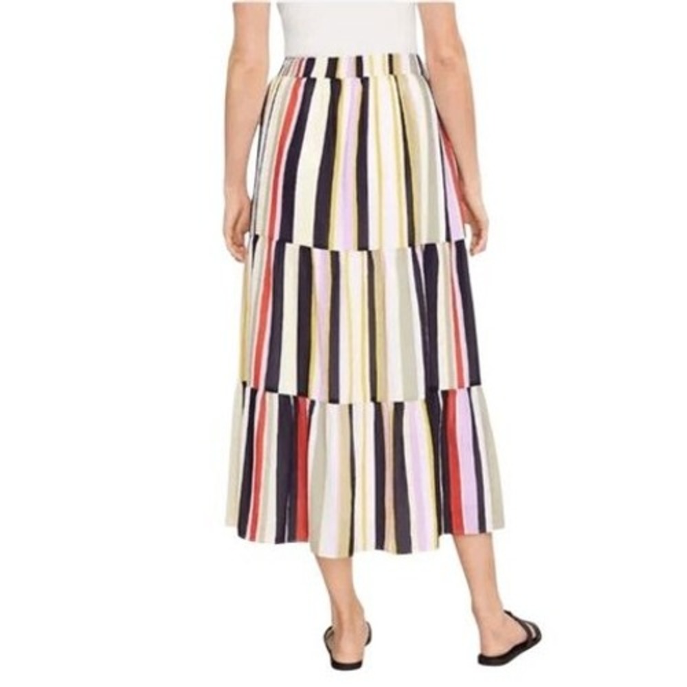 LOFT Striped Tiered Midi Skirt Multicolor Pull-On Flowy Summer Skirt Large NWT‎ - Picture 2 of 12